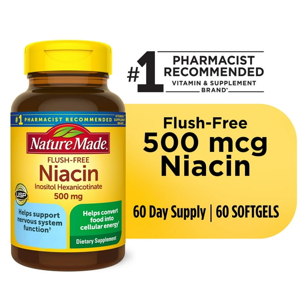 Nature Made Flush Free Niacin 500 mg Softgels, Dietary Supplement, 60