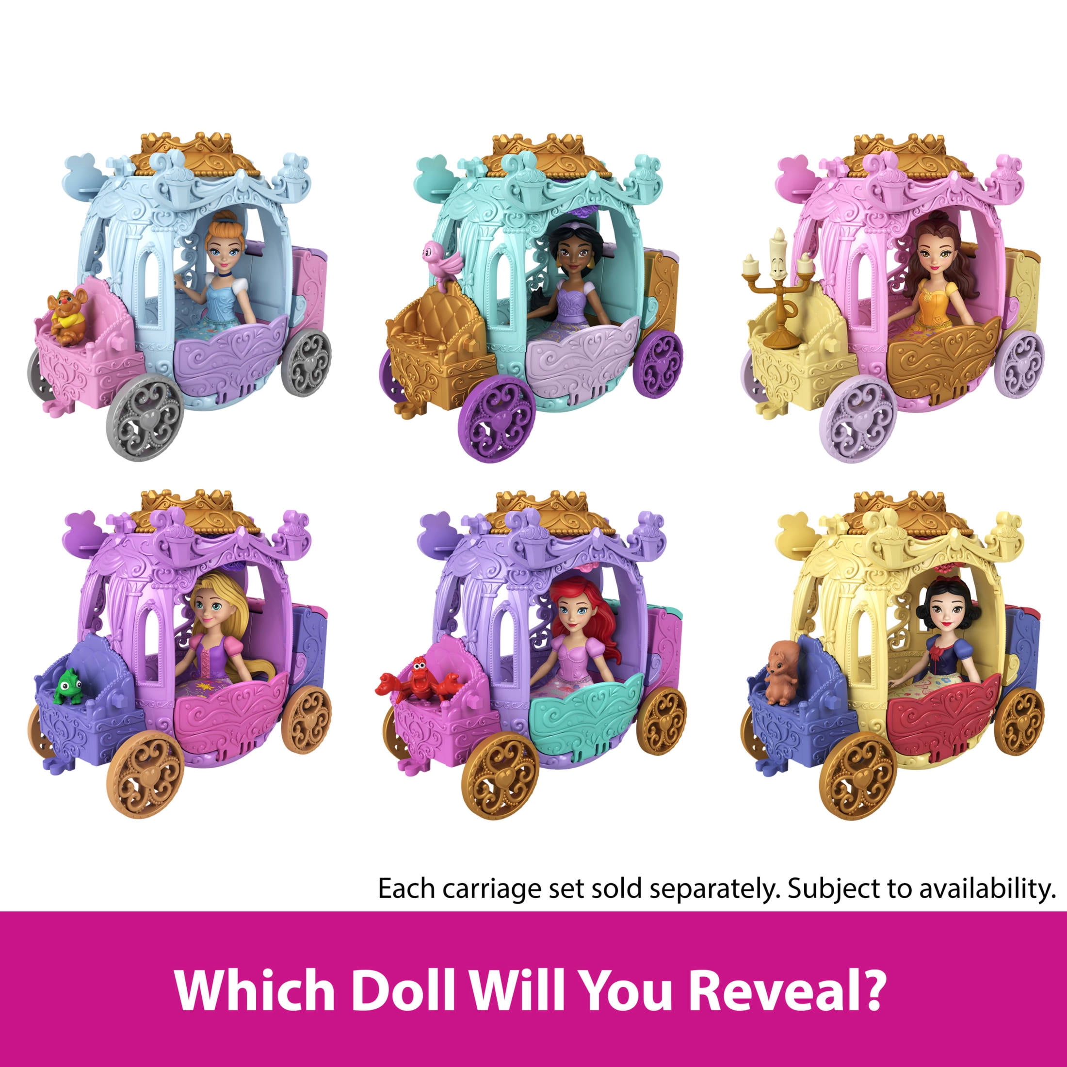 Disney Princess Carriage Reveal Surprise Small Doll, Vehicle & Figure (Characters May Vary)