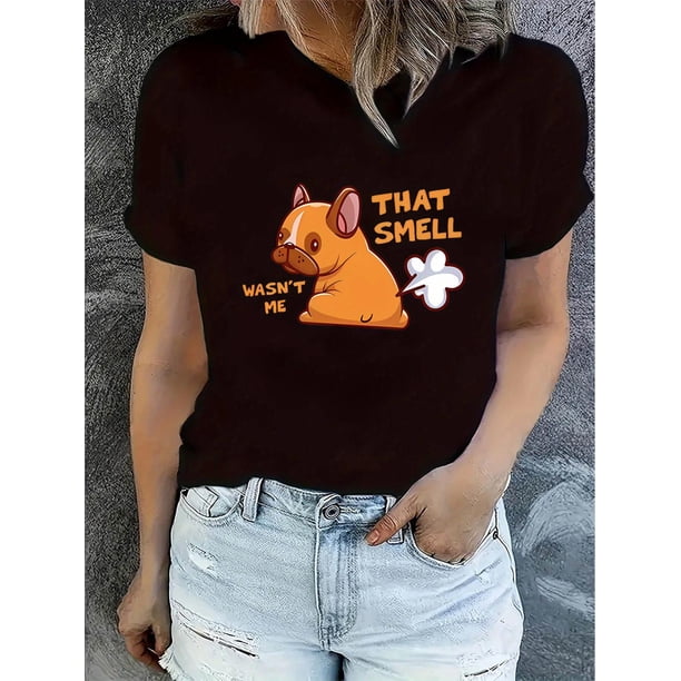 Camisetas con gráficos clásico para mujeres y adolescentes y niñas, playera de verano con estampado estéticoCreative English Bulldog Printed T-Shirt for Women, Casual and Trendy Crew Neck Short Slee