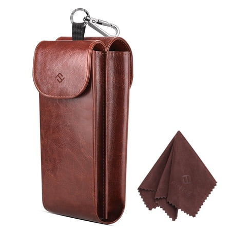 Fintie Double Eyeglasses Case, PU Leather Portable Sunglasses Pouch & Glasses Case w/ Carabiner Hook & 2 Cleaning Cloths