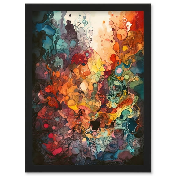 Abstract Coral Reef Organic Shapes Modern Rainbow Acrylic Colour Painting Artwork Framed Wall Art Print A4
