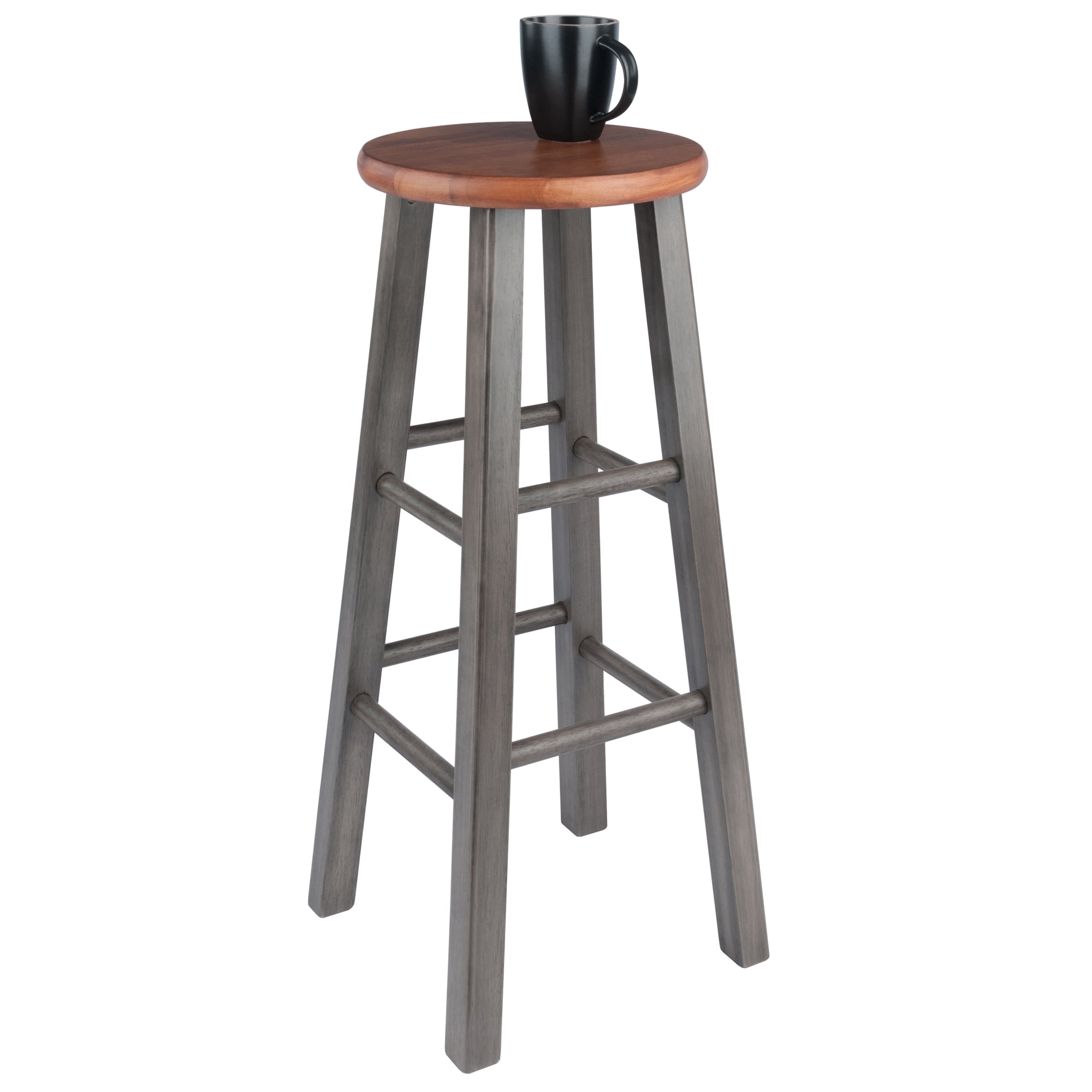Winsome Ivy 29" Bar Stool, Rustic Gray & Teak Finish
