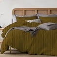 thumbnail image 4 of 3 Pcs Duvet Cover Set 100% Egyptian Cotton 1000 Thread Count with Zipper Closure & Corner Ties - Oversized Queen Size (98" x 98") Inch, Taupe Stripe, 4 of 5