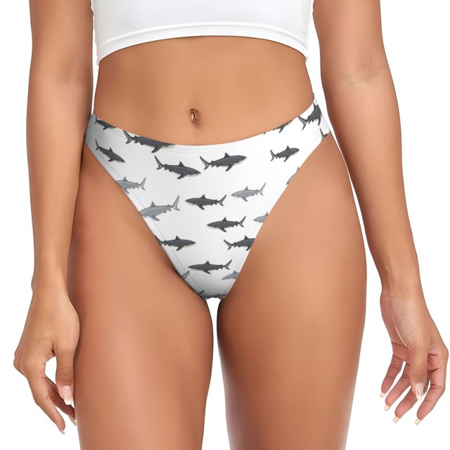 Fotbe Cute Shark Tanga Sin Costuras para Mujer con Estampado – Panties Invisibles, Transpirables y Cómodos para Uso Diario-XX-Large