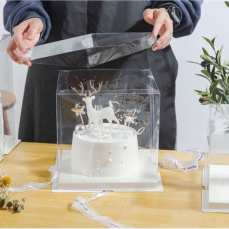 Cake Display Box 12x12x16 Clear Tall Cake Box With Ribbon - Tiered Cake ...