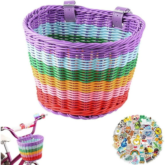 Bike Basket Kids Front,Premium Hand-Woven Rainbow Bicycle Basket,Cute Adults Boys Girls Bike Basket,Tricycle Cruiser Bikes & Folding Bike Basket
