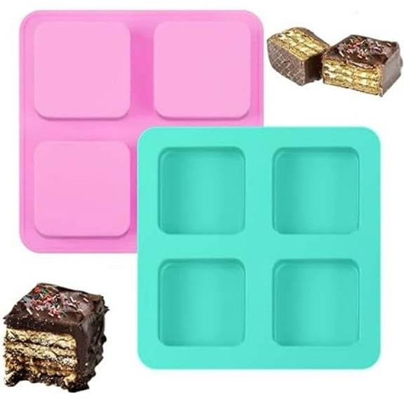 2 Pcs 4 Cavity Plain Square Silicone Mold,Muffin Cup Cupcake& Brownie Pan,Reusable Soap Making Mold,Craft Art Mold,DIY Mould for Smores,Chocolate,Graham Crackers,Marshmallow Making