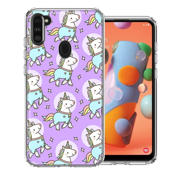 MUNDAZE For Samsung Galaxy A11 Cute Unicorns Purple Design Double Layer Phone Case Cover