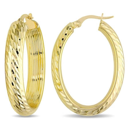 10kt Yellow Gold 33 x 24mm Diamond Cut High Polished Oval Hoop Earrings