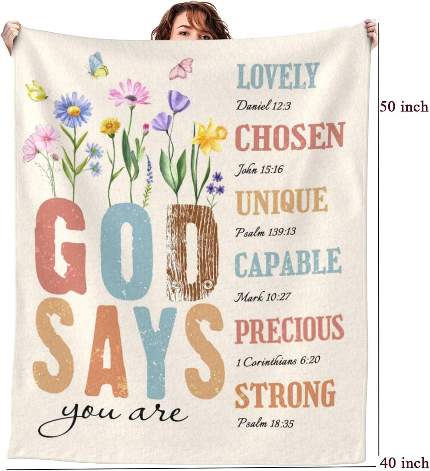 Christian Blanket Birthday Gifts for Women Men, Inspirational Scripture Throw Blanket with Bible Verse Religious Gifts (Apricot, 40x50 inch, Letter Flower)