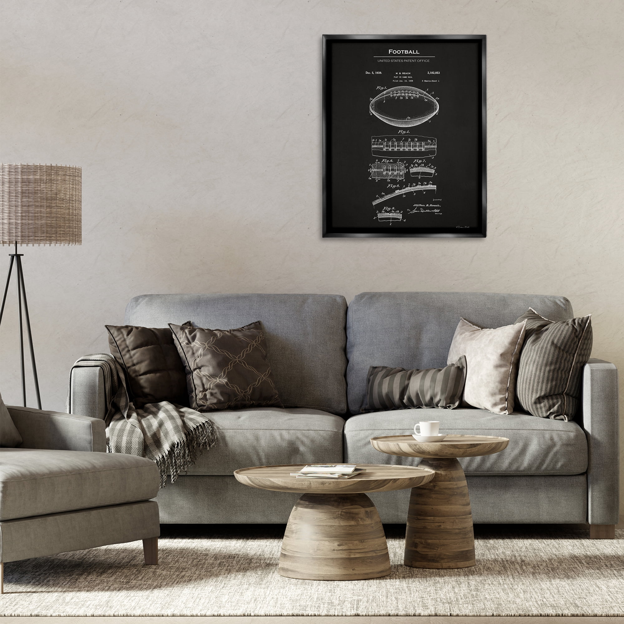 Stupell Industries Detailed Football Blueprint Sports Painting Black Floater Framed Art Print Wall Art, 25 x 31