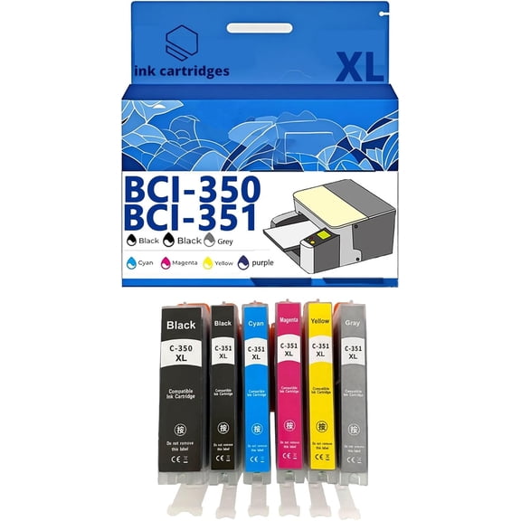 BCI-350 BCI-351 Ink Cartridges Compatible for Canon MG5430 MG5530 5630 MG6330 6530 6730 7130 7530 7530F Inkjet Printers, Leak-Proof Design Crisp Printing