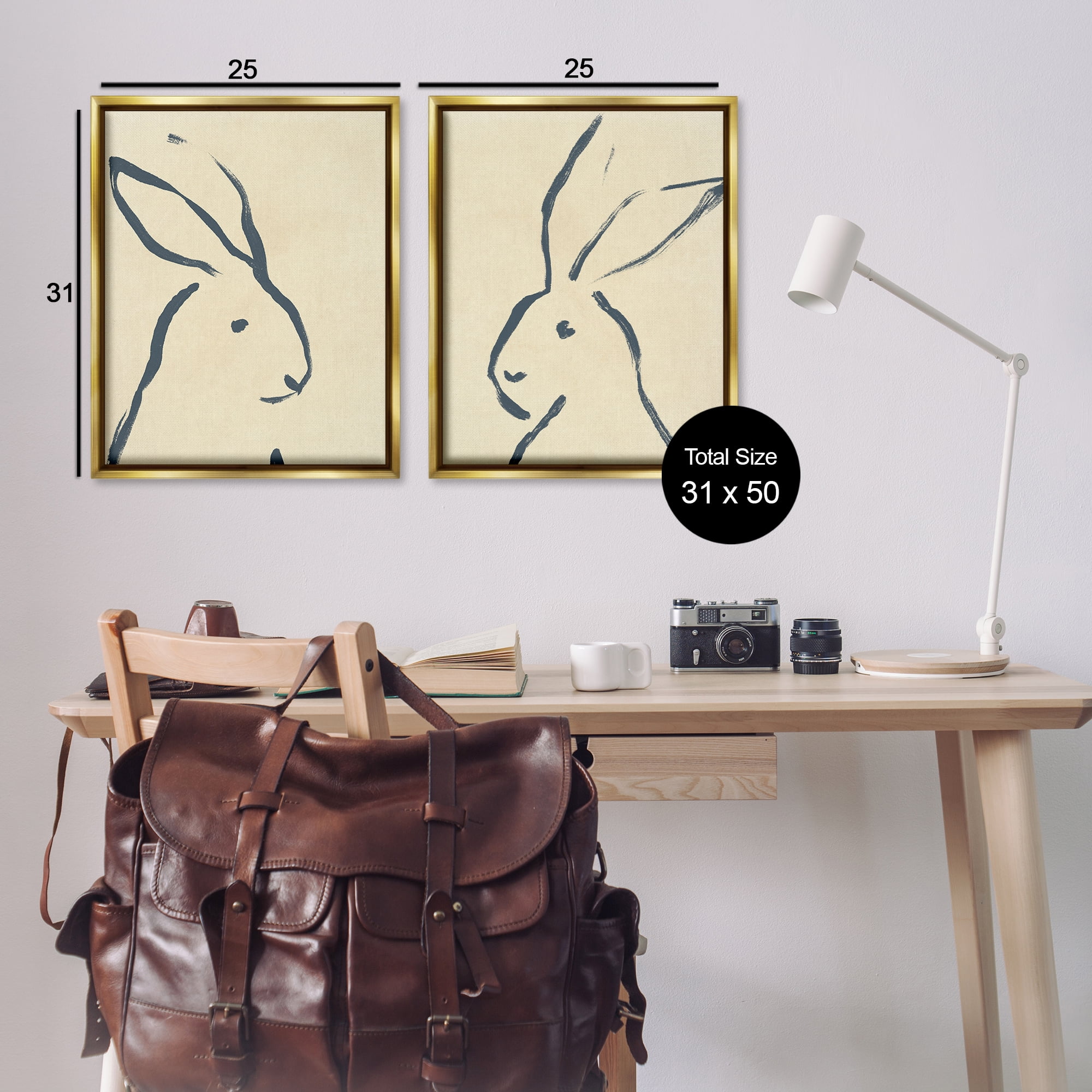 Stupell Industries Minimalist Rabbit Line Portrait Animals Drawing Gold Floater Framed Canvas Art Print Wall Art, 31 x 25, Set of 2