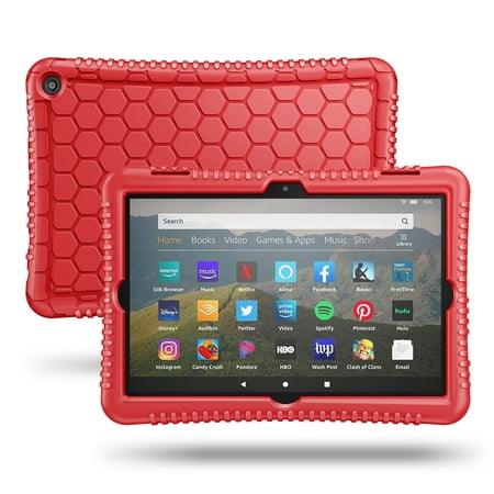 Fintie Silicone Case for All-New Kindle Fire HD 8 Tablet and Fire HD 8 Plus Tablet (12th Generation, 2022 Release) - [Honey Comb Series] [Kids-Proof] Light Weight Shock Proof Back Cover, Red