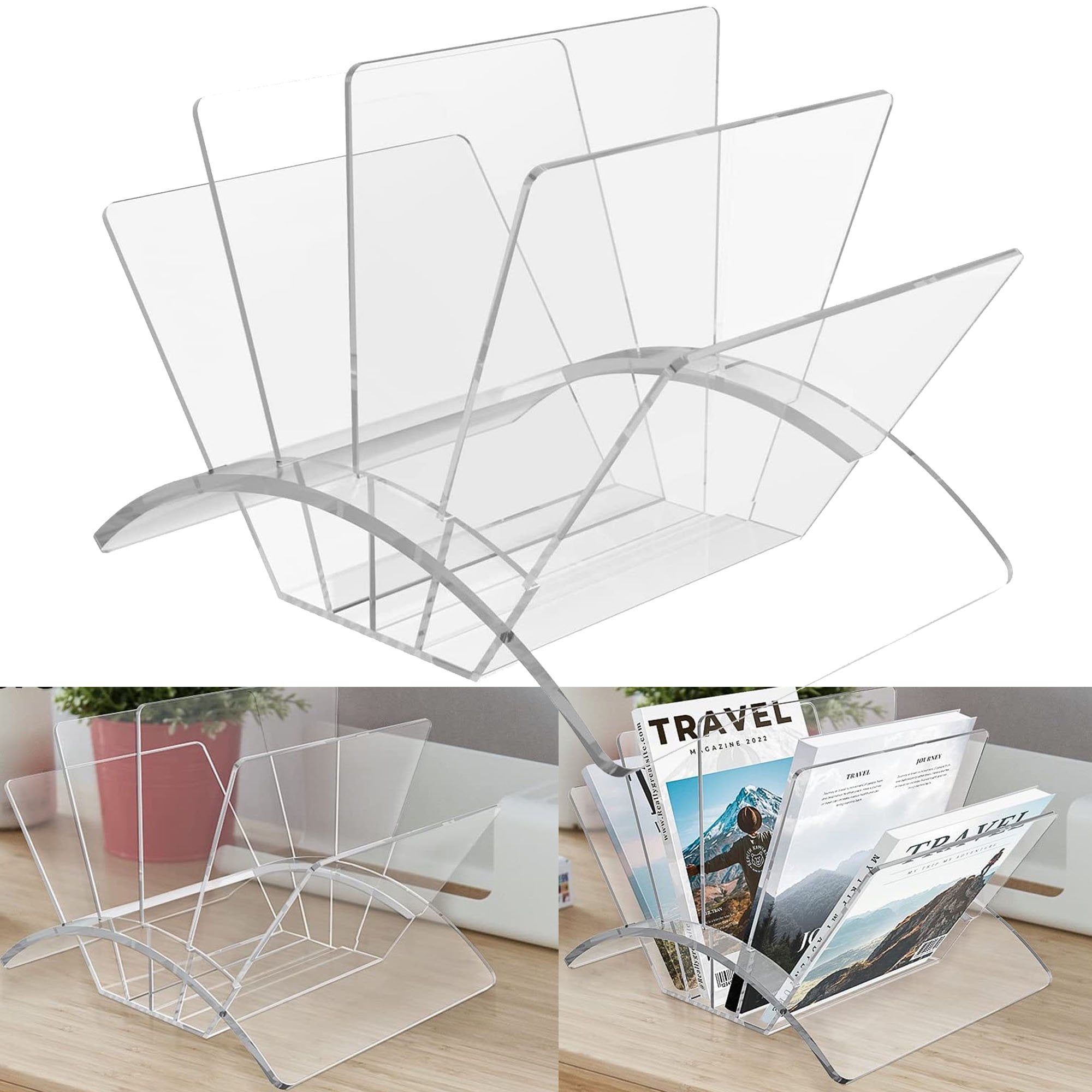 uyoyous Home Use Acrylic Magazine Rack Clear Magazine Holder with 4