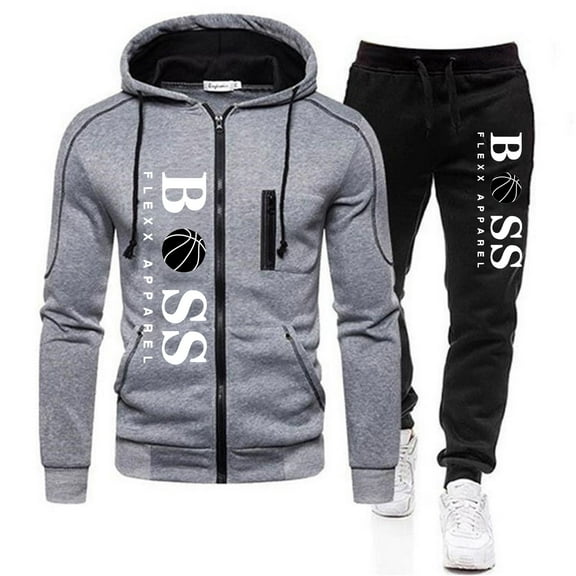CONZONE Men's Sweatsuit 2 Piece Sets Casual Men's Jogging Tracksuit Set Letter Graphic Pullover Hoodie Pants Sweat Suit for Men Cozy Fall Winter Athletic Track Suit Outfits