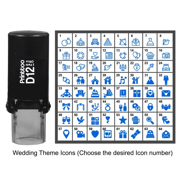 Printtoo Personalized Wedding Theme Icons Round Rubber Stamp Self Inking Stamper 12 mm-Blue