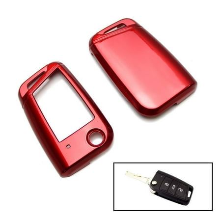 iJDMTOY (1) Exact Fit Glossy Red Folding Key Shell Cover For 2015-up Volkswagen MK7 Golf GTI (fit folding blade key