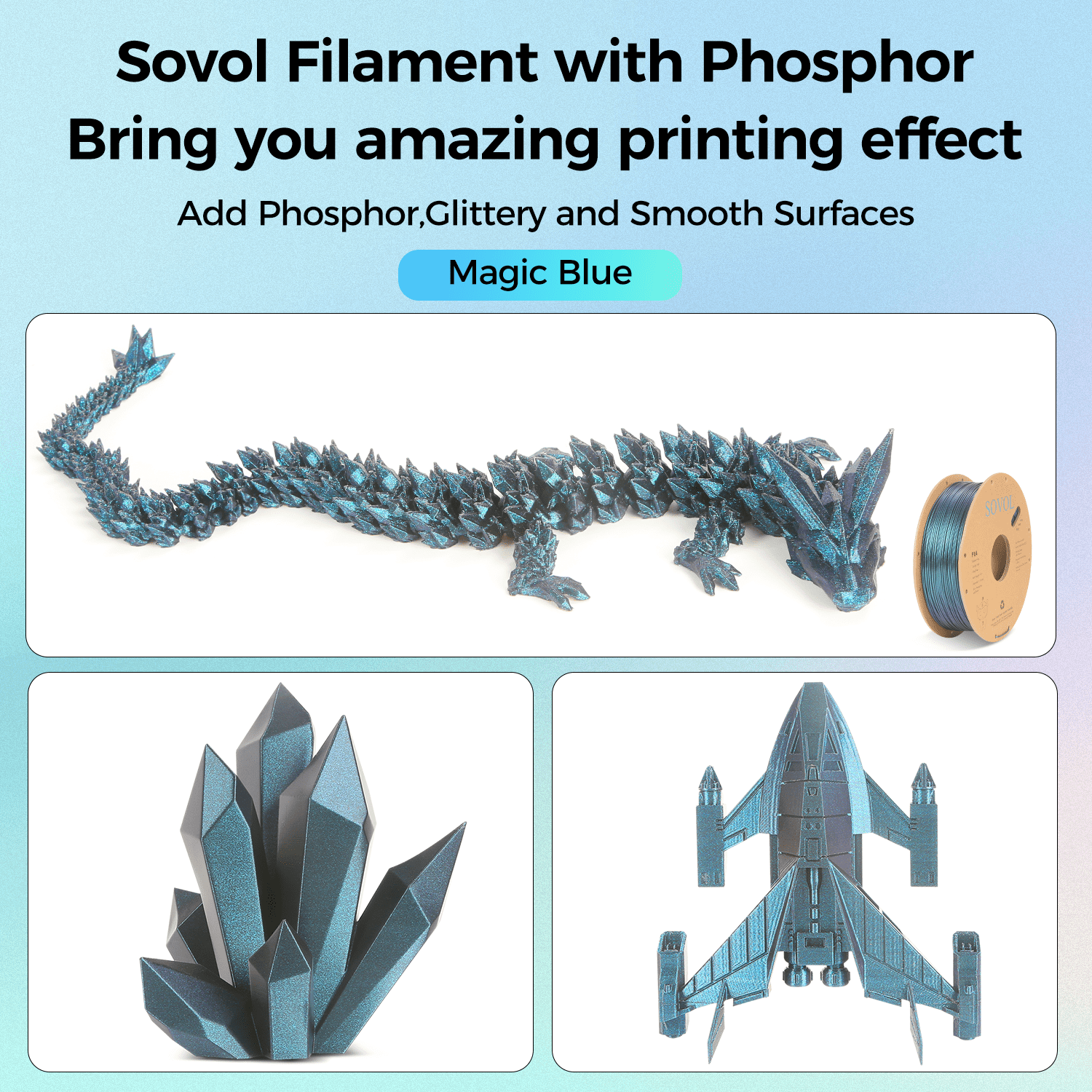 Sovol Silk PLA Filament with Blue Glitter 1kg 1.75mm, Color Changeable 3D Printer Filament 2.2lbs, Chameleon Shiny PLA Material +/-0.03mm, Shimmering 3D Printing Filament, Galaxy Blue