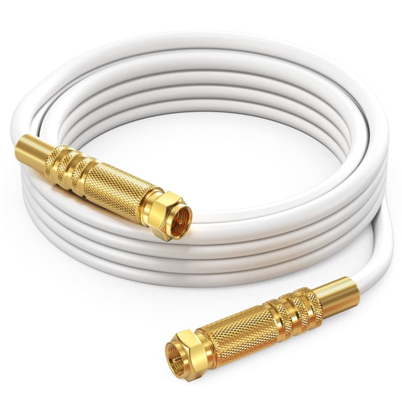 RG6 COAXIAL Cable - Quad Shielded, 8ft / White Non-Oxygen Copper Cable Wire for TV, Internet & More - Flexible Coax Cable Cord