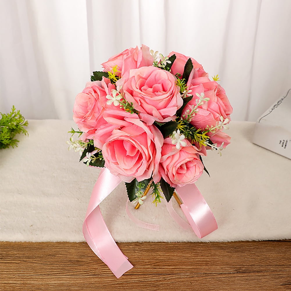 Sparkly Crystal Pearl Rose Bridal Bouquet "HANDMADE" Silk Wedding Flowers Brooch 