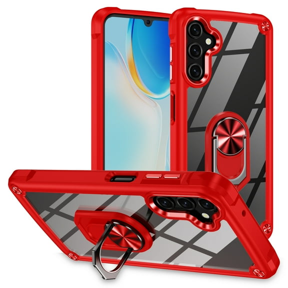 Feishell for Samsung Galaxy A54 5G (6.4 inch) Clear Case with Ring Holder Kickstand,Drop Protection TPU Bumper PC Hard Back Transparent Anti-scratch Hybrid Armor Slim Phone Case,Red