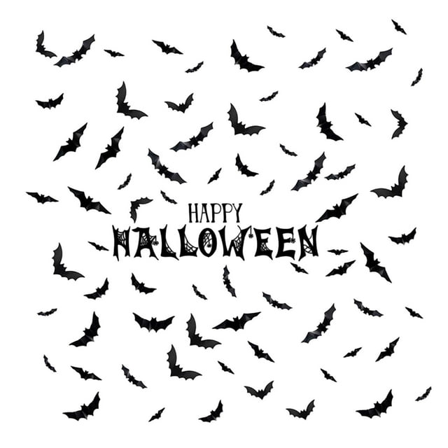 Three Halloween PET Bat Wall Stickers PET Material Large Sized Double Sided Tape Cute Design Easy to Use for Windows Garage Festival Decorations Halloween Home Décor