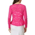 thumbnail image 4 of INSPIRE CHIC Valentine's Day Women's Floral Lace Cardigans Tie Front Ruffled Hem Sheer Crop Bolero Shrug S Hot Pink, 4 of 7