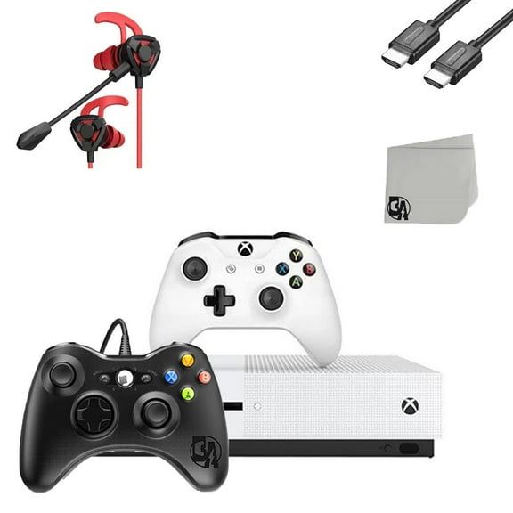 Pre-Owned Microsoft Xbox One S 1TB White Gaming Console With 2 Controller   G9 Earbuds With Microphone BOLT AXTION Bundle