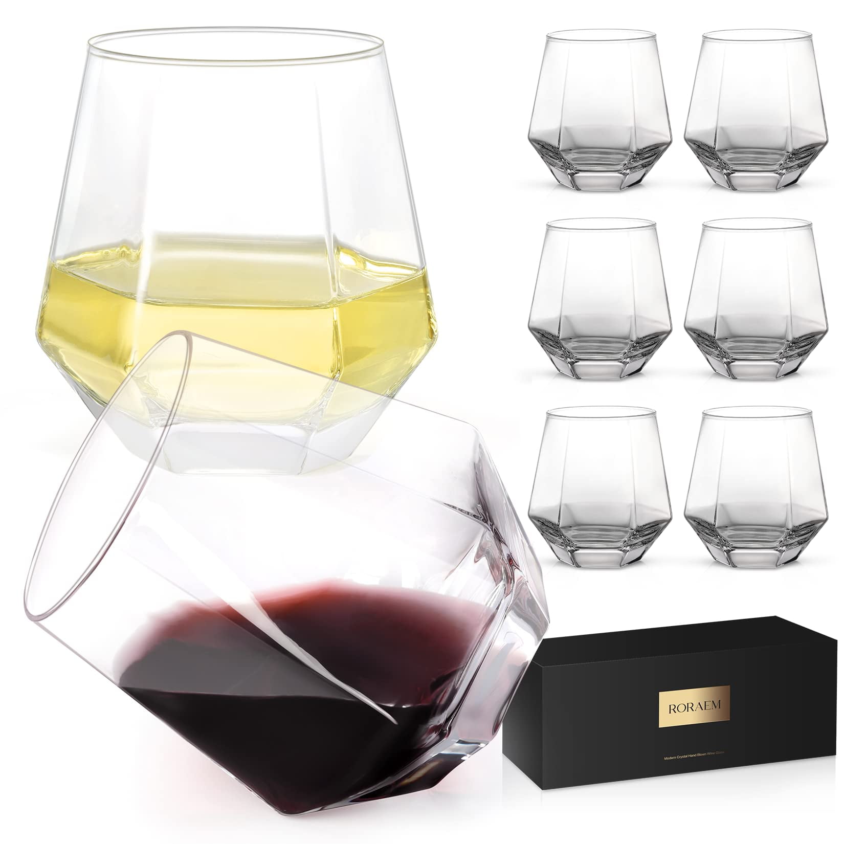 White Wine Glasses Set of 4- Modern Crystal Hand Blown Wine Glass