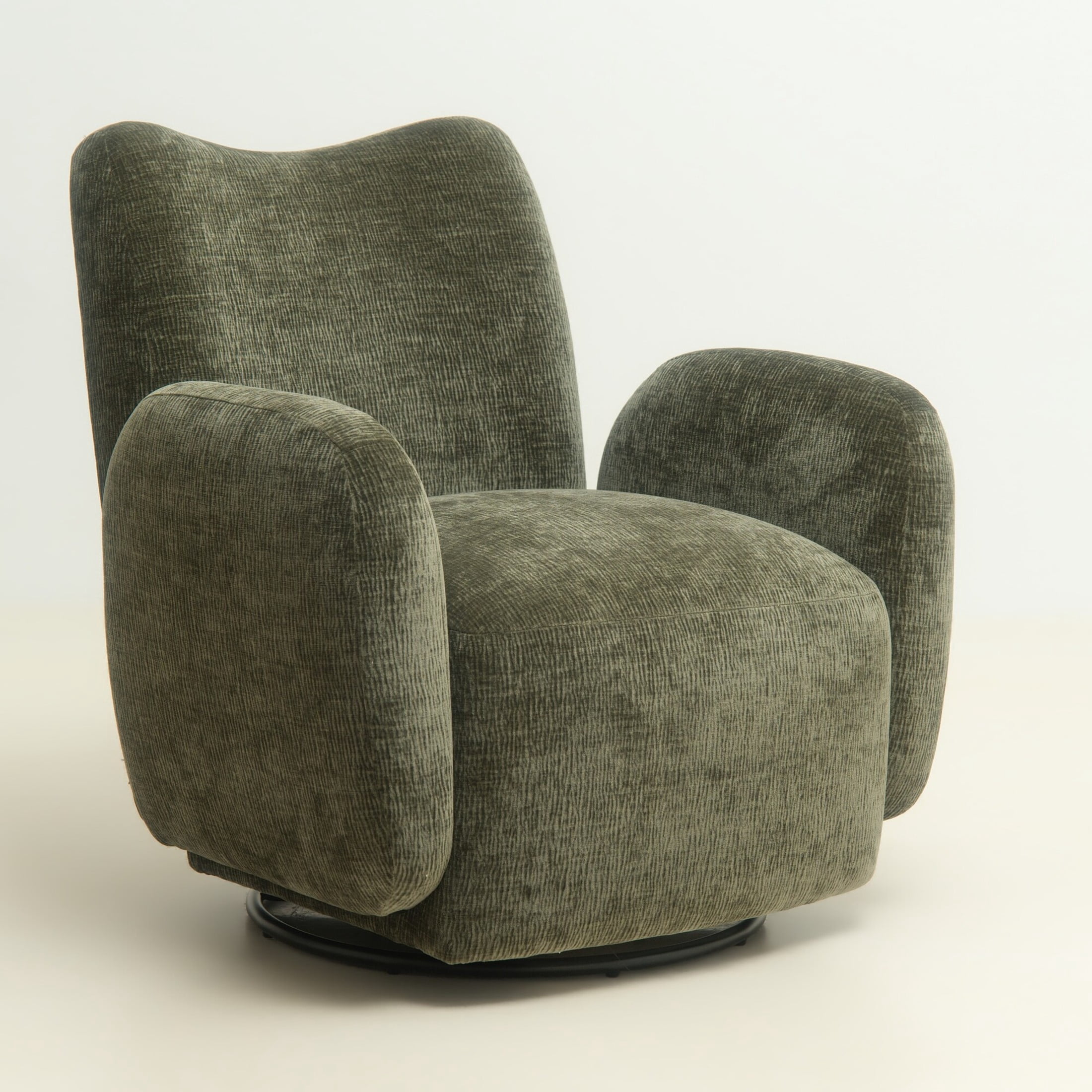 Noble House Gabryle 360° Swivel Accent Chair, Luxurious Chenille Upholstered Barrel Chair, Living Room, Olive Green