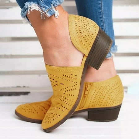 

Women Single Casual Shoes Hollow-out Low Heel Cutout Booties Zipper Ankle Boots
