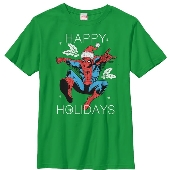 Boy's Marvel Christmas Holly Spider-Man  Graphic Tee Kelly Green Small