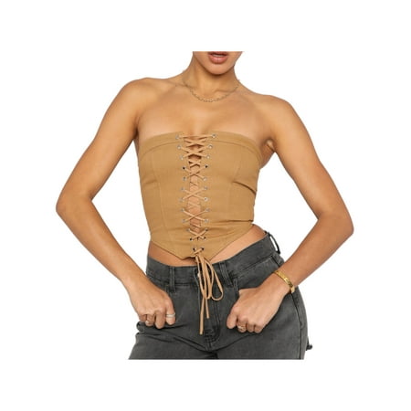 

Peyakidsaa Women s Fashion Tube Tops Summer Tie-up Front Bandeau Strapless Tank Corset Top