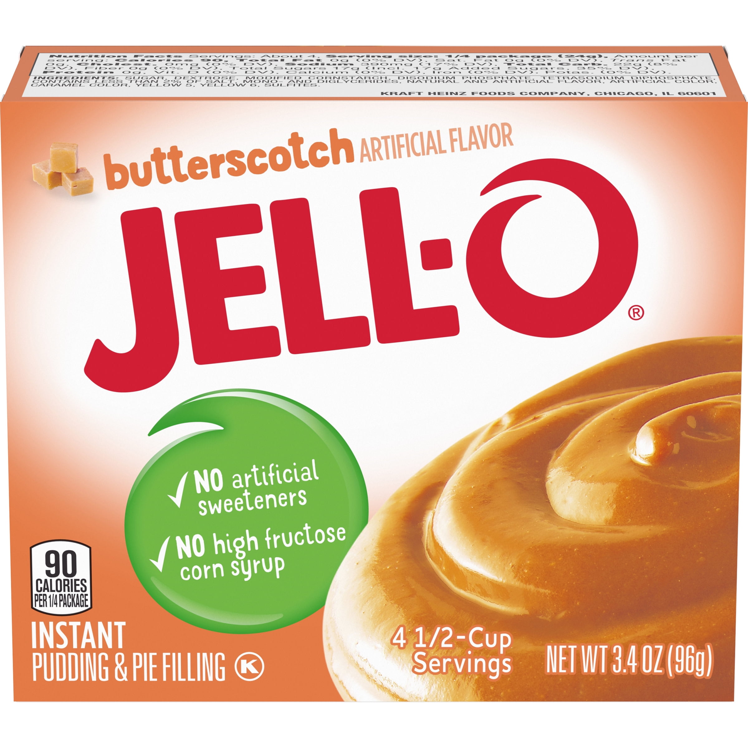 Jell-O Butterscotch Instant Pudding & Pie Filling Mix, 3.4 oz Box