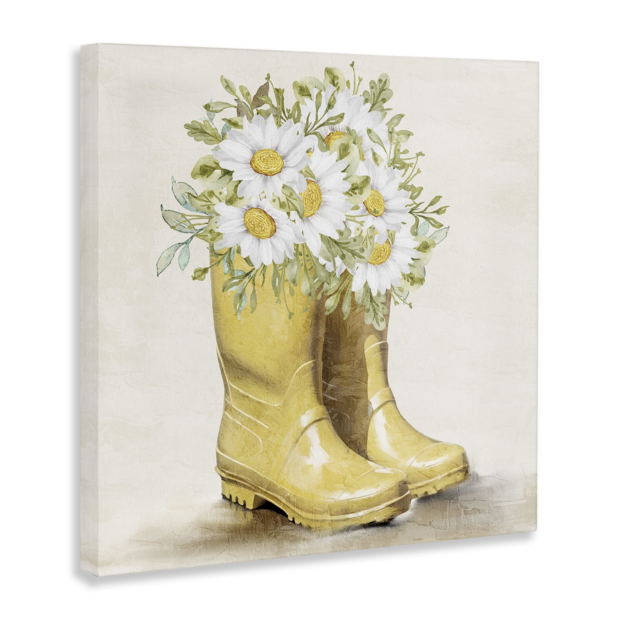 Stupell Industries Sunny Garden Boots Botanical & Floral Painting Gallery Wrapped Canvas Art Print Wall Art, 17 x 17