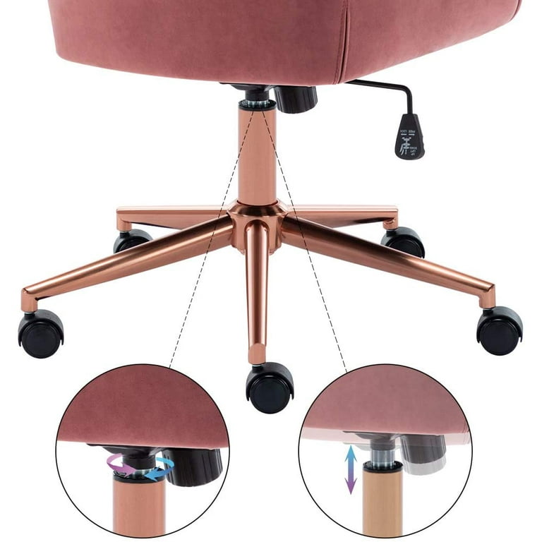 Duhome Velvet Office Chair Modern Desk Chair with Gold Base Adjustable Computer Task Chair Vanity Chair with Wheels for Girls Pink
