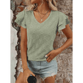 thumbnail image 4 of Camiseta de Verano para Mujer, Cuello en V, Volantes, Corta, Calada, Verde Frijol, XL, 4 of 8