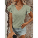 thumbnail image 4 of Camiseta de Verano para Mujer, Cuello en V, Volantes, Corta, Calada, Verde Frijol, XXL, 4 of 8