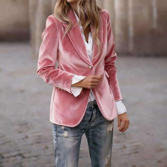 Miqool Womens Velvet Blazer Suit Jacket One Button Warm Blazer for Winter Wedding Prom Party Women Jacket