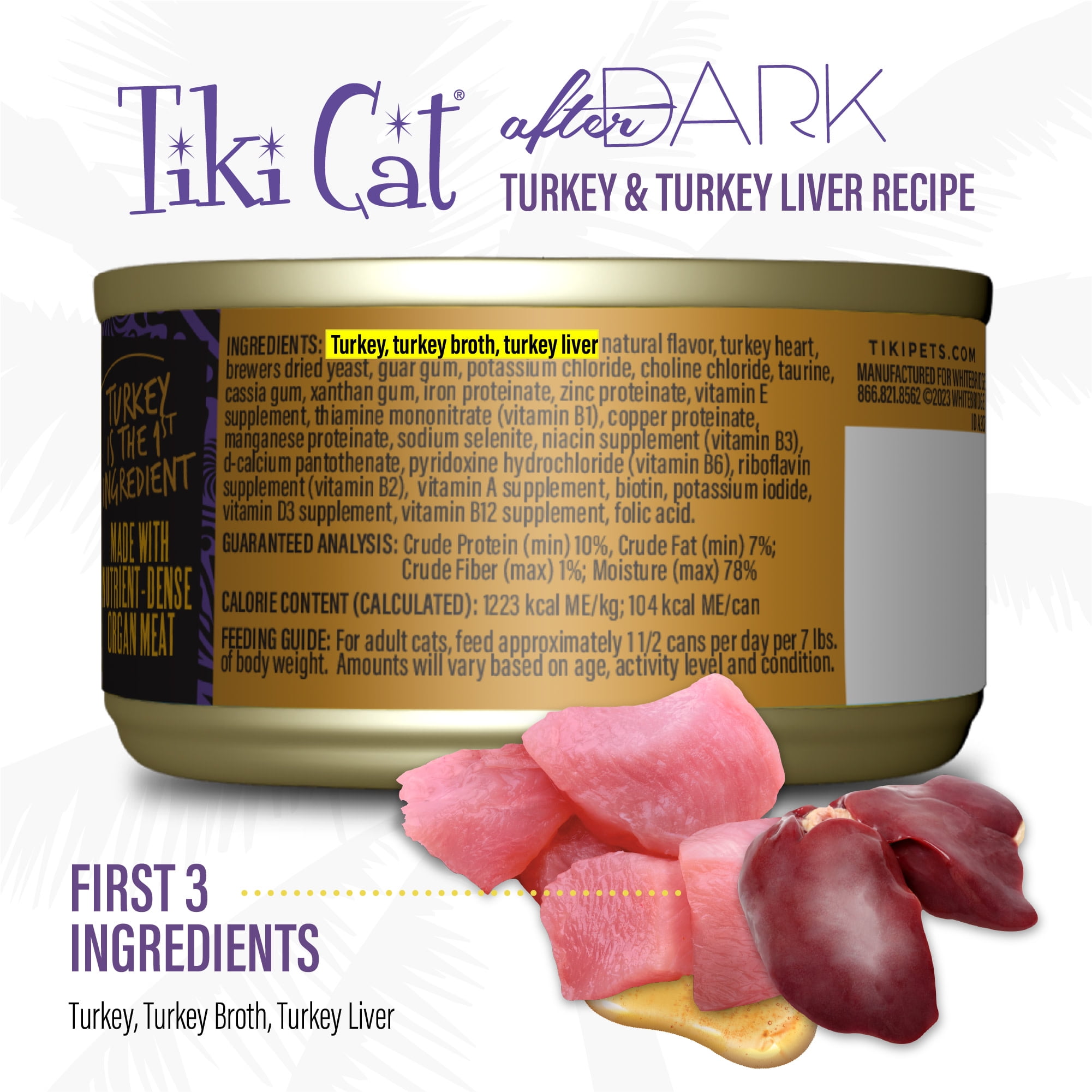 (12 pack) Tiki Cat After Dark Pate Wet Cat Food, Turkey & Turkey Liver, 3 oz. Can