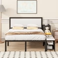 thumbnail image 2 of Euroco Metal Full Size Platform Bed with Two-Tier Storage Shelves, Wooden Storage Cabinet for Kids Teens, Black, 2 of 11