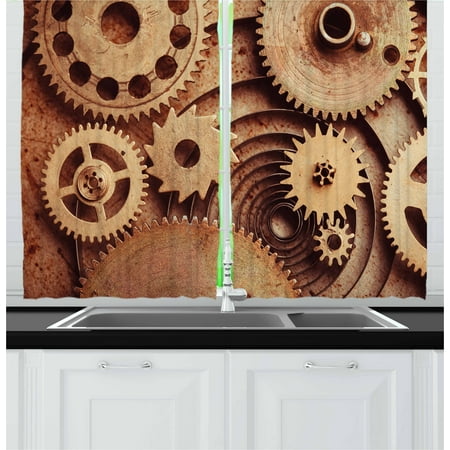 - Industrial Curtains 2 Panels Set, Inside The Clocks Theme Gears Mechanical Copper Device in Steampunk Style Print, Window Drapes for Living Room Bedroom, 55W X 39L Inches, Cinnamon, by Ambesonne