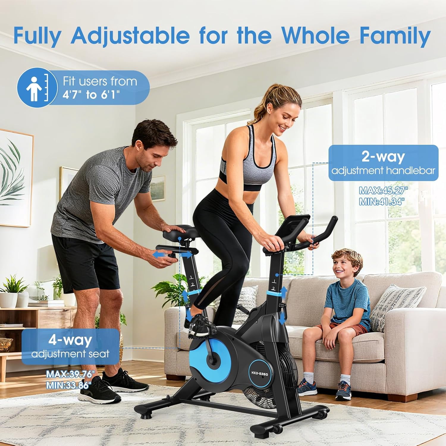 HXD-ERGO Exercise Bike, Air & Magnetic Resistance Stationary Bike for Home, Silent Belt Drive, App Compatible Cycling Bike with LCD Monitor, 350lbs Capacity Workout Bike