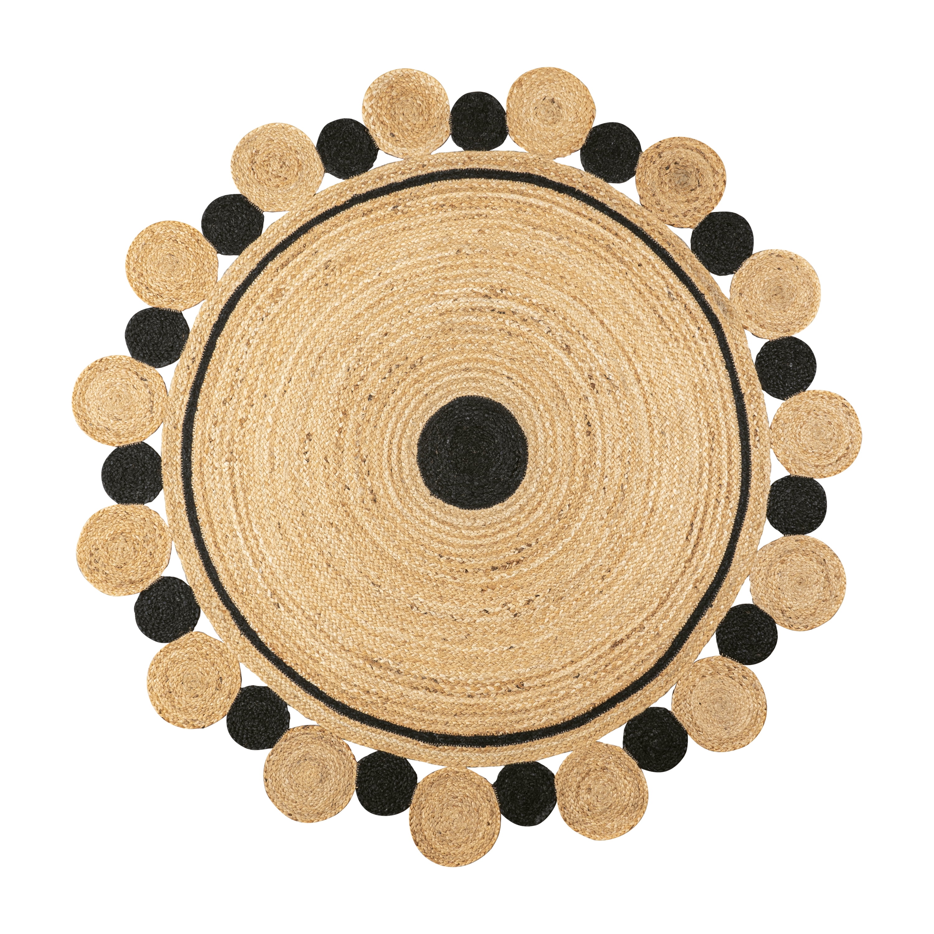 JONATHAN Y ANSA 5' Round Area Rug, Aurora Two-Tone Jute Hippy Circle Medallion - Black/Natural, RNF109A-5R