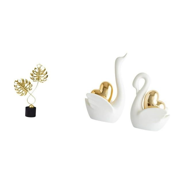 Estatua de cisne con forma de hoja, escultura de cerámica, adorno decorativo para sala de estar, oficina, dormitorio o estante. Ideal para regalar.