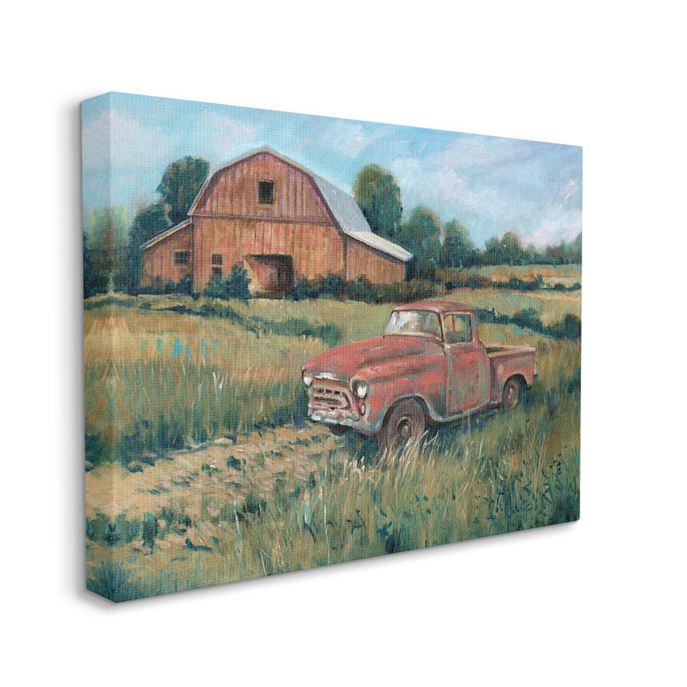 Stupell Industries Red Pickup Truck Rural Barn Farmland Painting Gallery Wrapped Canvas Print Wall Art, Design by Tim OToole