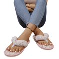 thumbnail image 5 of NexTorq Thong Slippers for Women Flip Flop Slippers House Slippers With Cozy Textured Fleece Upper Fuzzy Plush Lining Open Toe Comfortable Slip On Lightweight Indoor Bedroom Home Shoes Ladies, Beige, 5 of 7