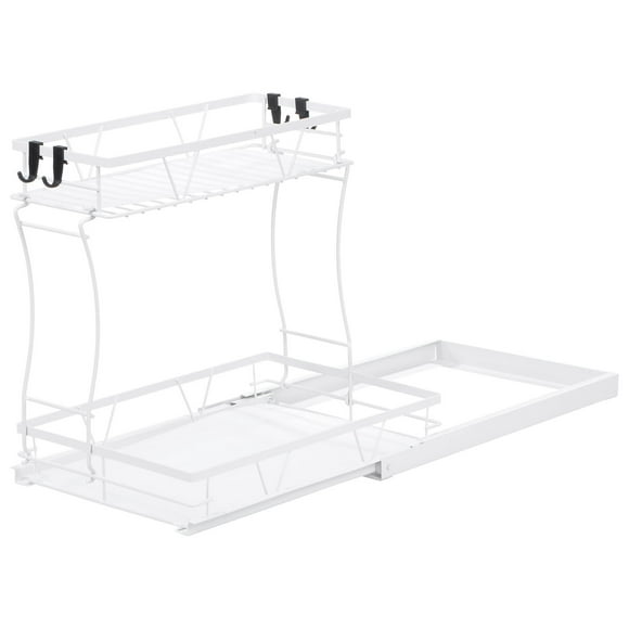 Unique Bargains Pull Out Cabinet Organizer, 2 Tier Under Sink Organizers with Slide Drawer for Bathroom Kitchen, White