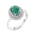 thumbnail image 2 of Gem Stone King 925 Sterling Silver Oval Green Malachite Halo Engagement Ring for Women (3.20 Cttw, Gemstone Birthstone, Oval 8X6MM, Size 9), 2 of 4